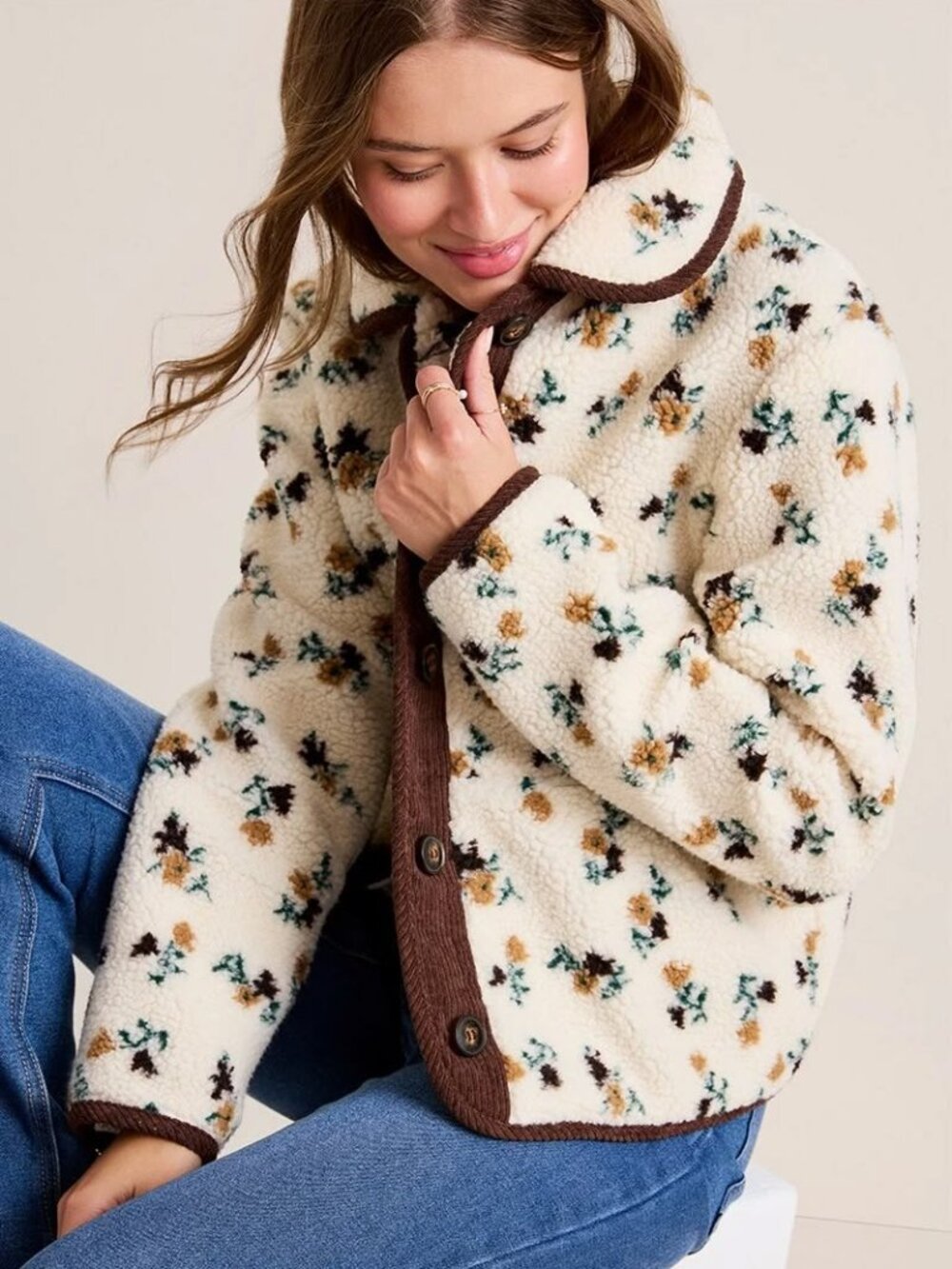 NWT Francesca's 1 Sunset Lane Women's Katelyn Fleece Floral Jacket Size XS